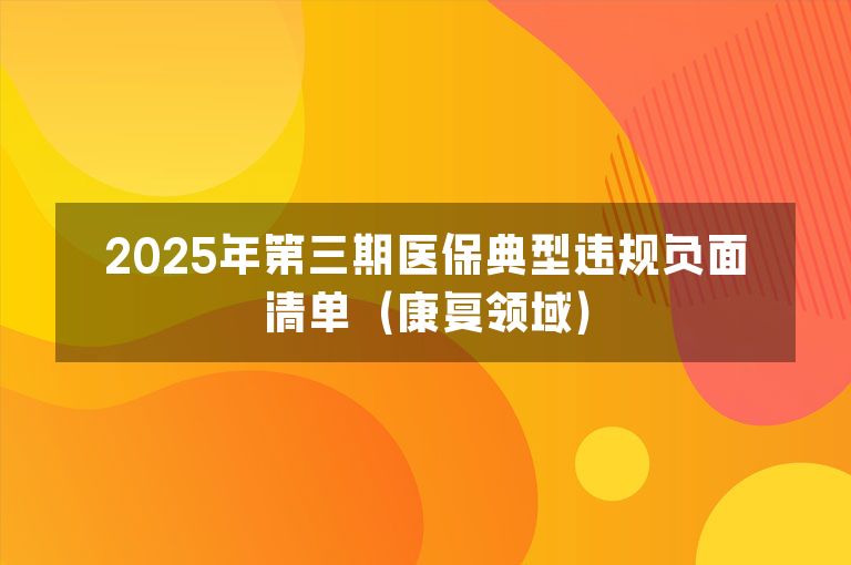 2025年第三期医保典型违规负面清单（康复领域）